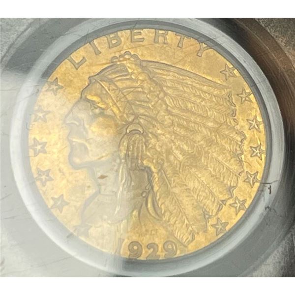 1929 Gold $2.50 Indian Head PCGS MS62