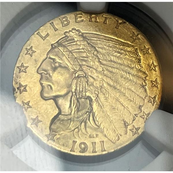 1911 Gold $2.50 Indian Head NGC MS62