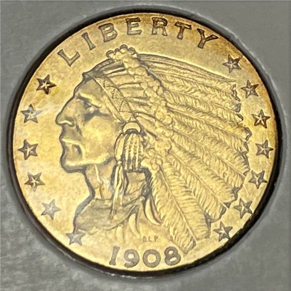 1908 Gold $2.50 Indian Head Crisp AU