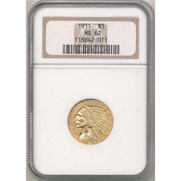 1911 Gold Indian Head $5 NGC MS62