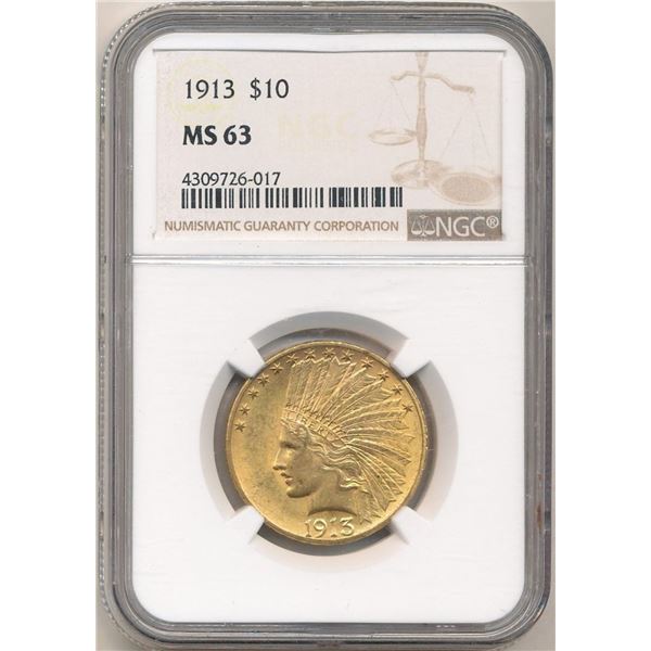 Last Minute! 1913 $10 Indian Gold NGC MS63