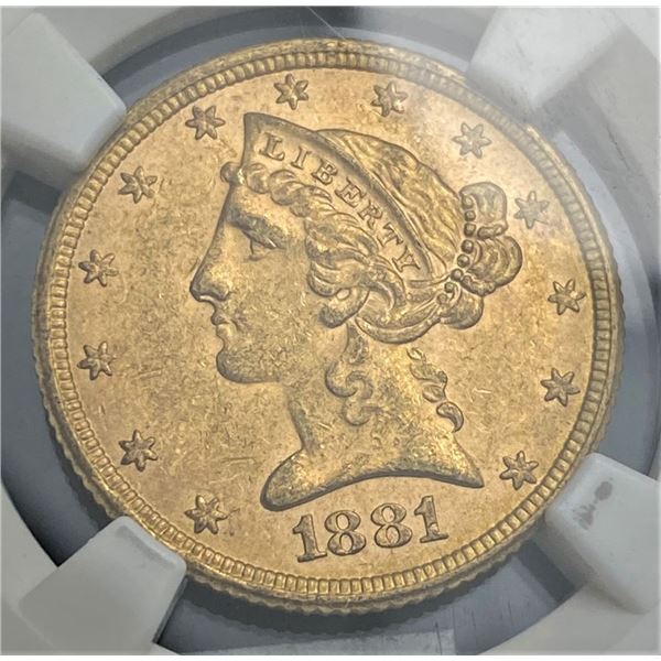 1881 Gold $5 Liberty Head NGC MS62