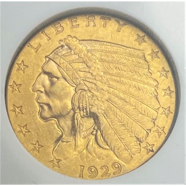 1929 Gold $2.50 Indian Head MS64+