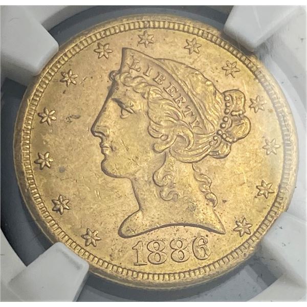 1886-S Gold $5 Liberty Head NGC MS62