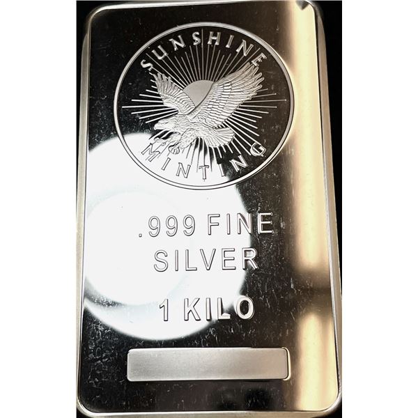 Sunshine Minting .999 Silver 1 Kilo Bar