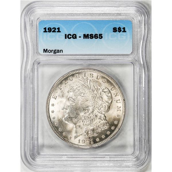 1921 $1 Morgan Silver Dollar Coin ICG MS65