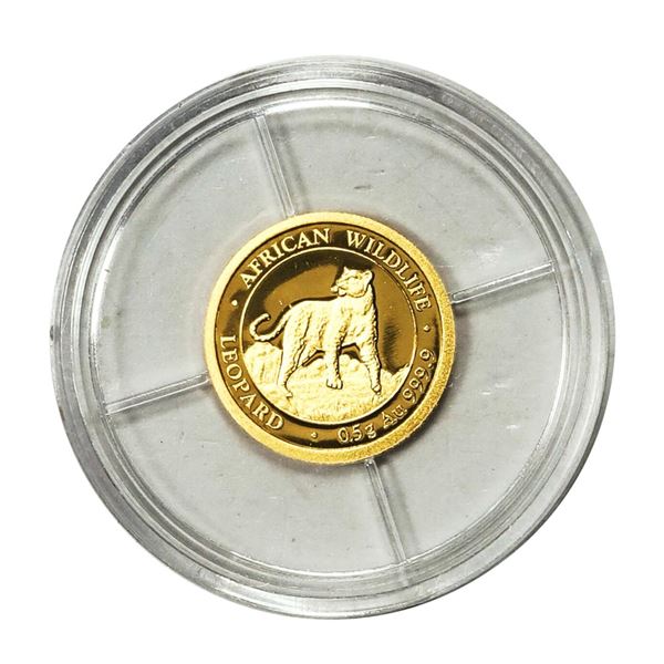 2022 Somalis Republic African Wildlife Leopard 20 Shillings 1/2 Gram Gold Coin