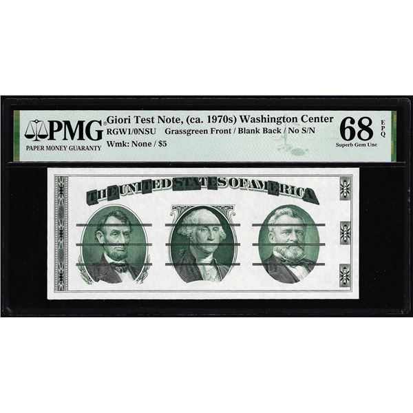 Circa 1970's Washington Center Giori Test Note PMG Superb Gem Uncirculated 68EPQ