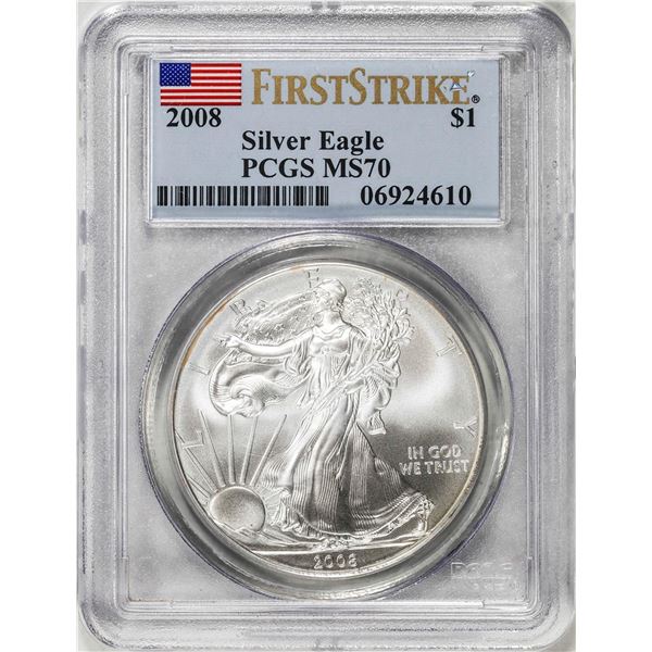 2008 $1 American Silver Eagle Coin PCGS MS70 First Strike