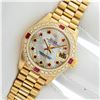 Image 1 : Rolex Ladies 18K Yellow Gold Diamond and Ruby President Wristwatch with Rolex Box