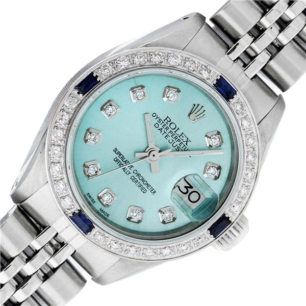 Rolex Ladies Stainless Steel Ice Blue Diamond Datejust Wristwatch