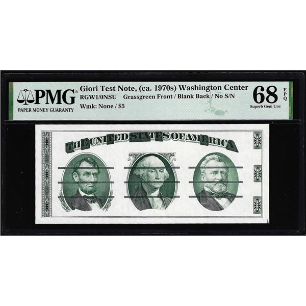 Circa 1970's Washington Center Giori Test Note PMG Superb Gem Uncirculated 68EPQ