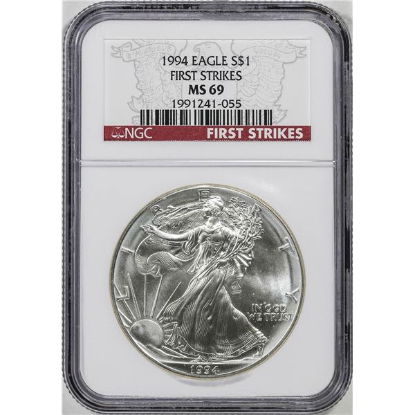 1994 $1 American Silver Eagle Coin NGC MS69 First Strikes