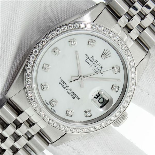 Rolex Men's Stainless Steel Mother of Pearl Diamond Datejust