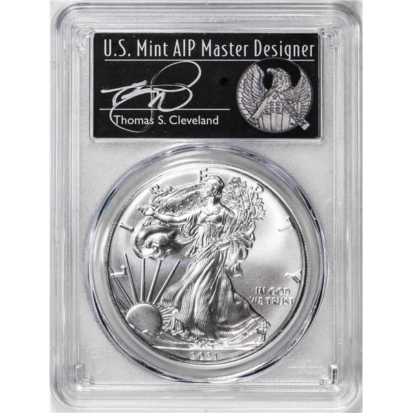 2021-(S) Ty. 1 $1 American Silver Eagle Coin PCGS MS70 Cleveland Signature FDOI