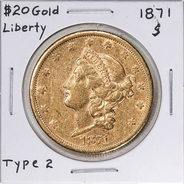 1871-S Type 2 $20 Liberty Head Double Eagle Gold Coin