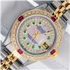 Image 1 : Rolex Ladies Two Tone Pink MOP Emerald, Ruby and Diamond Datejust Wristwatch