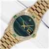 Image 2 : Rolex Ladies 18K Yellow Gold Malachite Dial Diamond And Emerald President Wristwatch