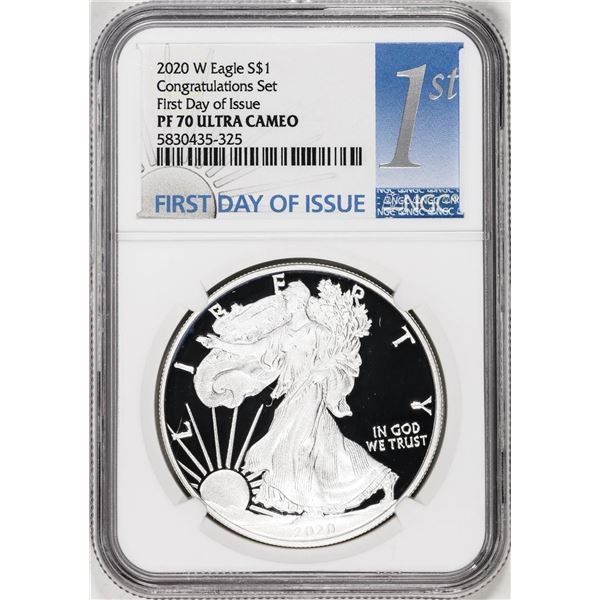 2020-W $1 Proof American Silver Eagle Coin NGC PF70 Ultra Cameo Congratulations FDOI