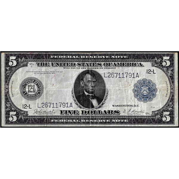 1914 $5 Federal Reserve Note San Francisco