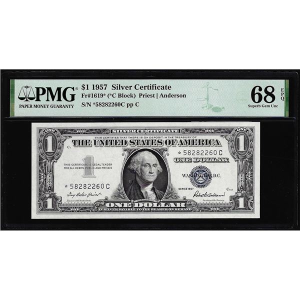 1957 $1 Silver Certificate Star Note Fr.1619* PMG Superb Gem Uncirculated 68EPQ