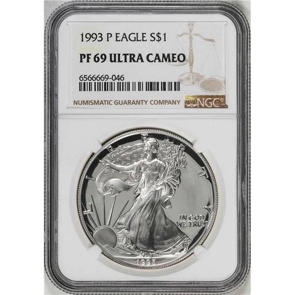 1993-P $1 Proof American Silver Eagle Coin NGC PF69 Ultra Cameo