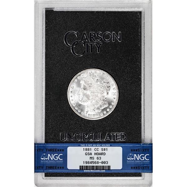 1881-CC $1 Morgan Silver Dollar Coin GSA Hoard NGC MS63