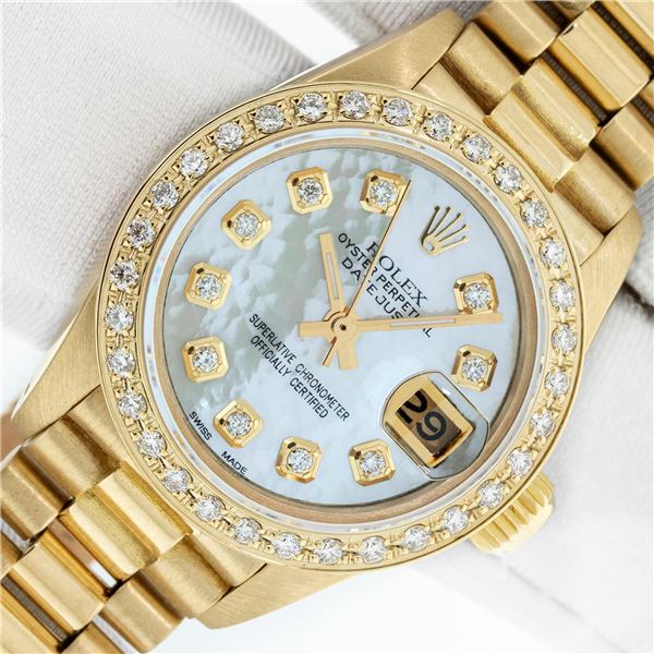 Rolex Ladies 18KT Yellow Gold Mother of Pearl Diamond President Wristwatch