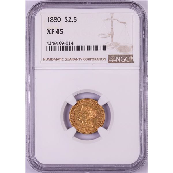 1880 $2 1/2 Liberty Head Quarter Eagle Gold Coin NGC XF45