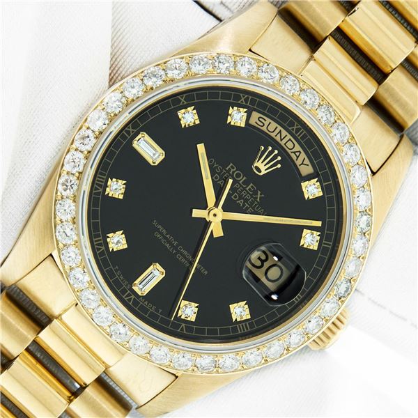 Rolex Men's 18K Yellow Gold 2.50 ctw Diamond Day Date President Watch With Rolex Box