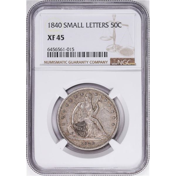 1840 Small Letters Seated Liberty Half Dollar Coin NGC XF45