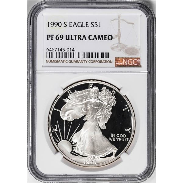 1990-S $1 Proof American Silver Eagle Coin NGC PF69 Ultra Cameo