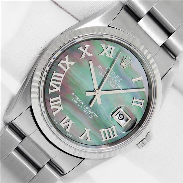 Rolex Men's Stainless Steel Tahitian MOP Roman Datejust Wristwatch