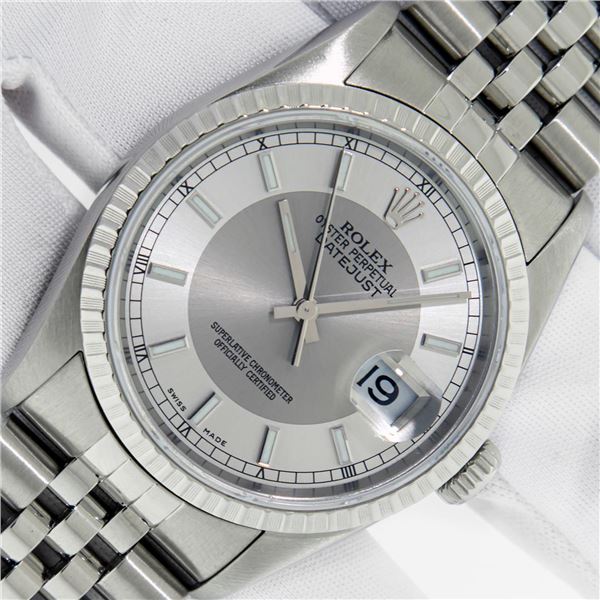 Rolex Men's Stainless Steel Tuxedo Index Datejust Wristwatch