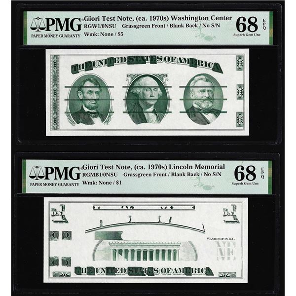 Set of Giori Test Note Washington & Lincoln Memorial PMG Superb Gem Unc 68EPQ