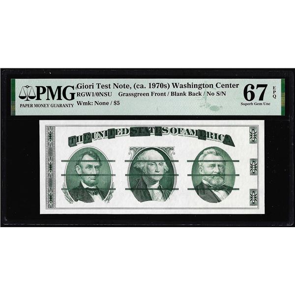 Circa 1970's Washington Center Giori Test Note PMG Superb Gem Uncirculated 67EPQ