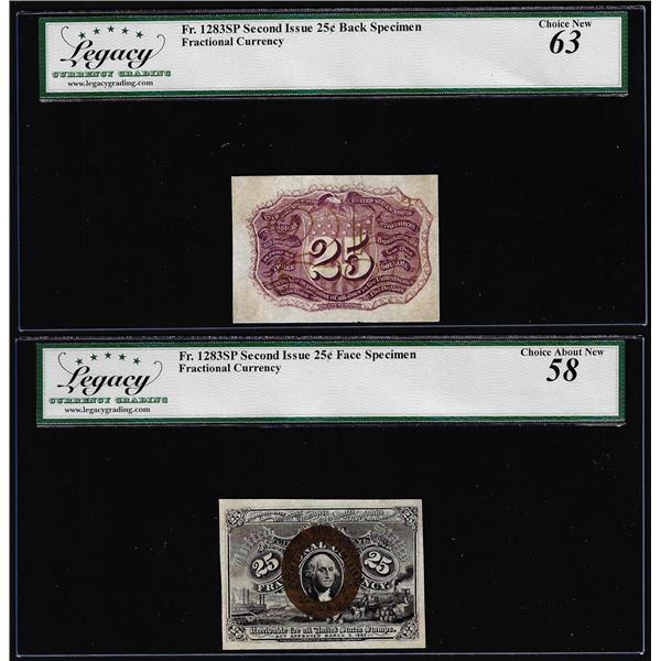 Lot of (2) Specimen 2nd Issue 25 Cent Fractional Notes Fr.1283sp AU58 & Choice New 63