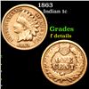 Image 1 : 1863 Indian Cent 1c Grades f details