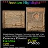 Image 1 : ***Auction Highlight*** Rhode Island Colonial Currency July 2nd, 1780 4 Dollars (4d) Fr-RI285 Printe