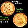 Image 1 : 1949-p Lincoln Cent 1c Grades GEM+ Unc RD
