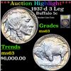 Image 1 : ***Auction Highlight*** 1937-d 3 Leg Buffalo Nickel 5c Graded Select Unc By USCG (fc)