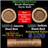 Image 1 : Mixed small cents 1c orig shotgun roll, 1917-d Wheat Cent, 1890 Indian Cent other end, Brinks Wrappe