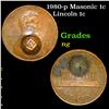 1980-p Masonic 1c Lincoln Cent 1c Grades NG