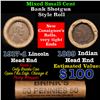 Image 1 : Mixed small cents 1c orig shotgun roll, 1917-d Wheat Cent, 1889 Indian Cent other end, Brinks Wrappe