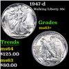 Image 1 : 1947-d Walking Liberty Half Dollar 50c Grades Select+ Unc