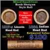 Image 1 : Mixed small cents 1c orig shotgun roll, 1917-s Wheat Cent, 1864 Indian Cent other end, Brinks Wrappe