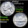1948-p Jefferson Nickel 5c Grades GEM 5fs