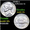1948-s Jefferson Nickel 5c Grades GEM+ 5fs