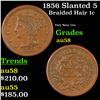1856 Slanted 5 Braided Hair Large Cent 1c Grades Choice AU/BU Slider