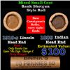 Image 1 : Mixed small cents 1c orig shotgun roll, 1919-s Wheat Cent, 1889 Indian Cent other end, Brinks Wrappe